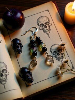 $10 Radical Drop! Dark Crystal Sugar Skull Drop Earrings | Goth & Punk Rock